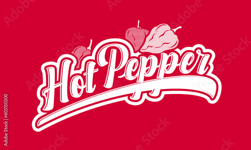 Hot pepper logo. Red letters with habanero peppers. Vintage emblem. Monochrome options.