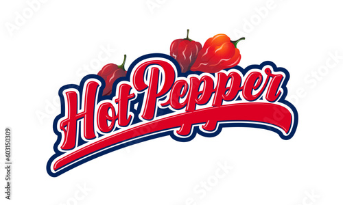 Hot pepper logo. Red letters with habanero peppers. Vintage emblem.