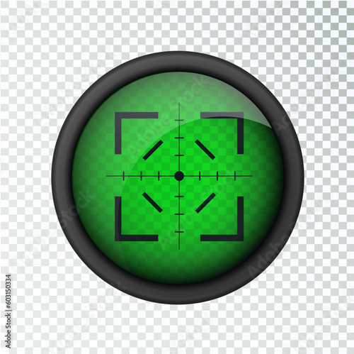 Realistic sniper sight thermal imager. Sniper scope with measurement thermal imager marks template. Sniper scope crosshairs view. Realistic vector optical sight.