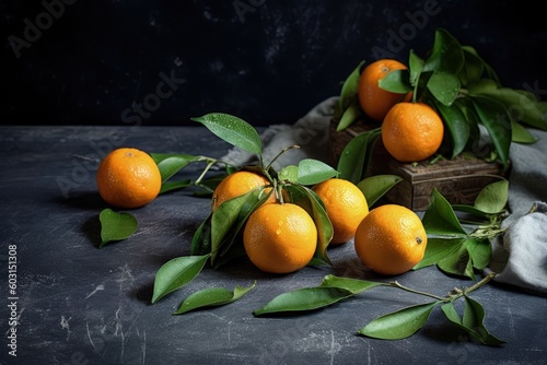tangerines on a slate table