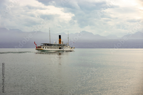 From Lausanne, a ferry steamer departs.
