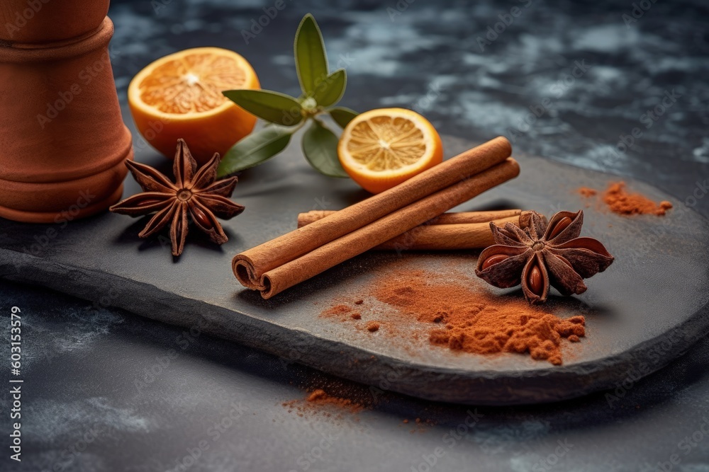 star anise and cinnamon, citrus, generative ai star anise and cinnamon, citrus, generative ai