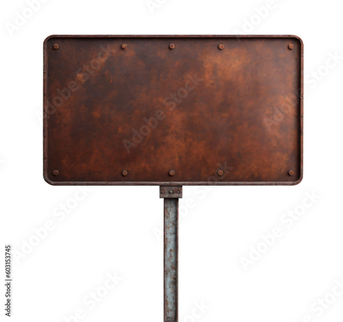 Old rusty industrial metal sign isolated on white background