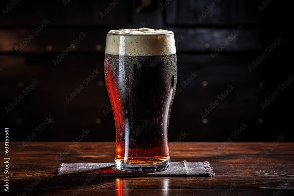 glass of beer on wooden table, generative ai