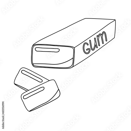 Pack of chewing gum, doodle style flat vector outline illustration for coloring book