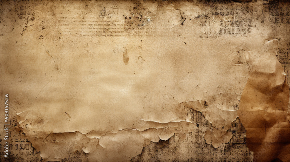 Worn paper background and ruined effect, old. Image generated by AI.