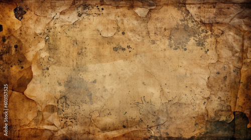 Worn paper background and ruined effect, old. Image generated by AI.