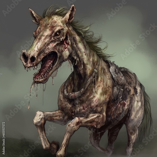 horse, zombie, animal, vector, stallion, illustration, farm, running, wild, black, mammal, mane, run, foal, equestrian, silhouette, art, gallop, tail, equine, nature, drawing, generative, ai