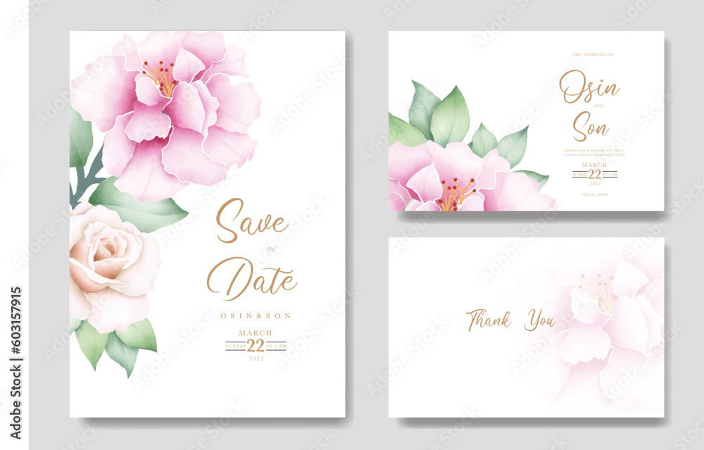 Beautiful Floral Rose Watercolor Wedding Invitation Card
