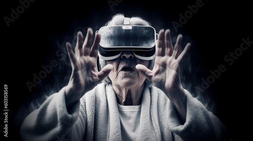 Old people are using virtual reality headsets. Image generated by AI. © Moon Project