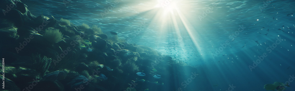 Generative Ai image of a beautiful underwater ocean scene Generative Ai image of a beautiful underwater ocean scene