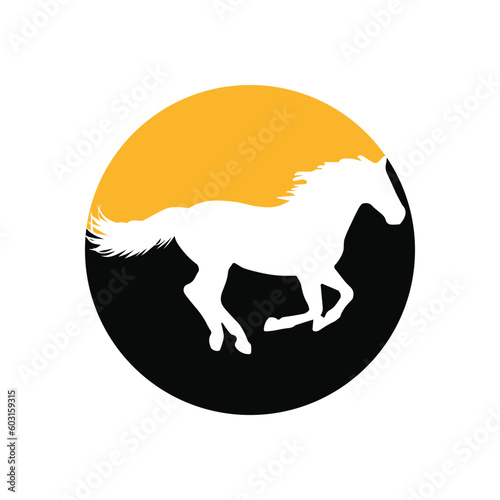 Horse running icon vector illustration inside a shape of circle sun light and black color. 