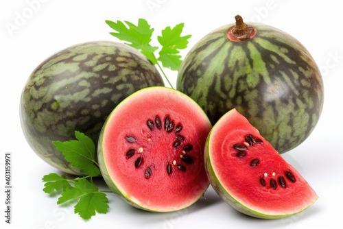 juicy watermelon with slices on a white background