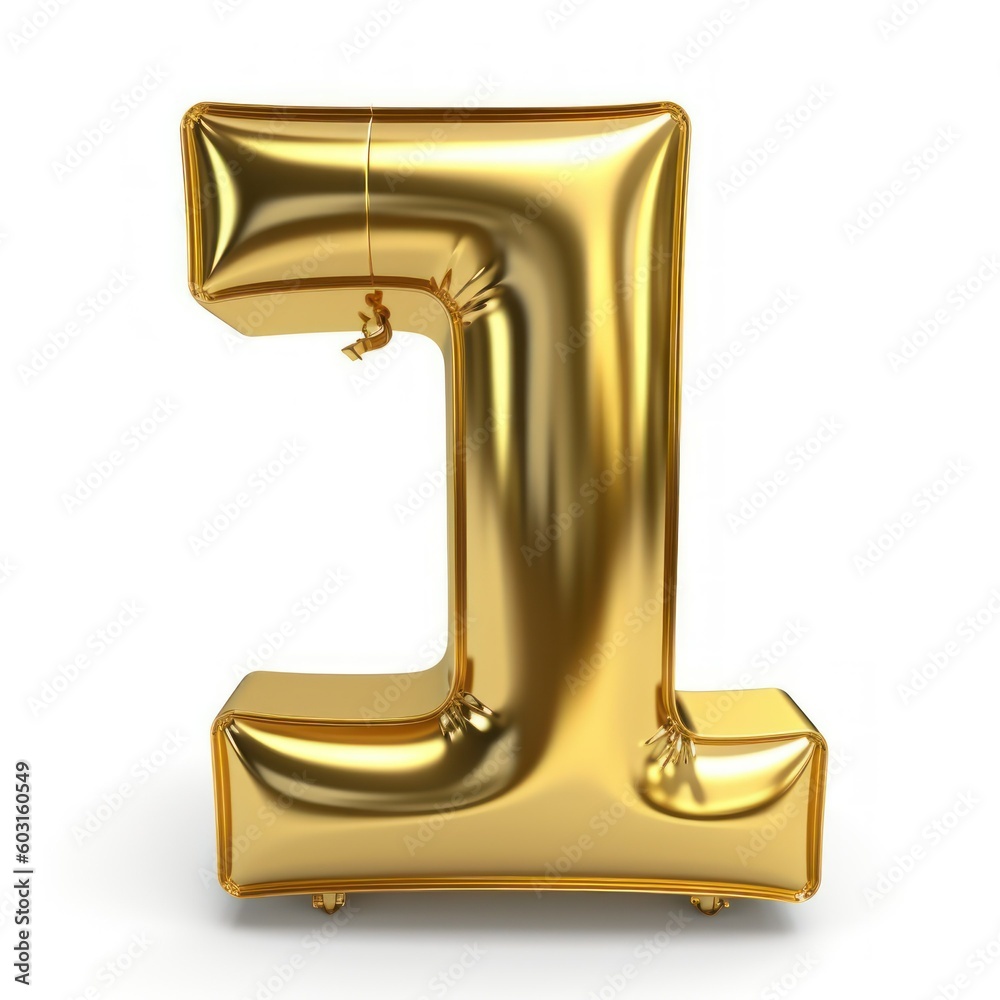 Shiny Golden Number Shaped Balloon Isolated on White Background. Number