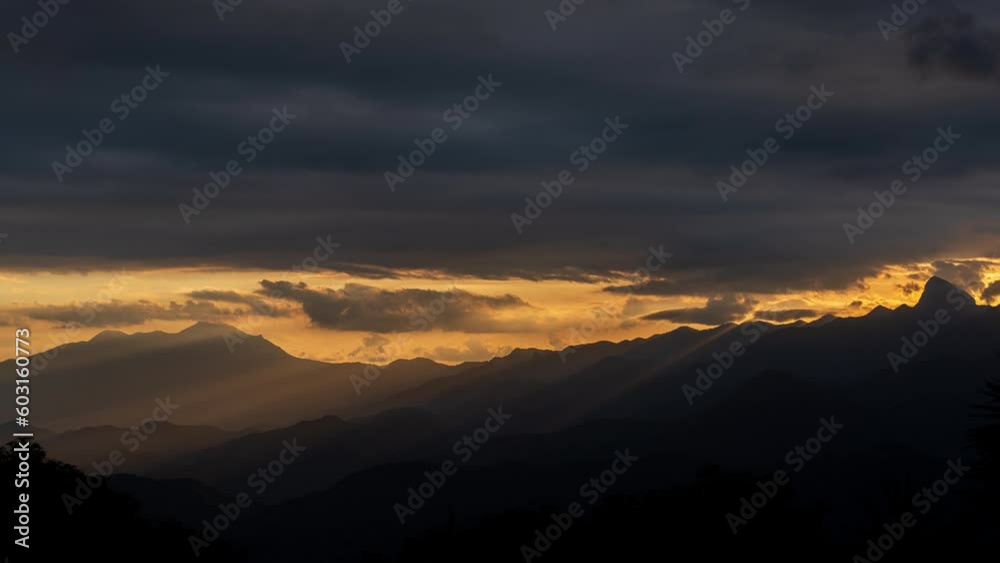 Majestic Mountain Range at Dusk with Silhouette and Sunset Sky Majestic Mountain Range at Dusk with Silhouette and Sunset Sky