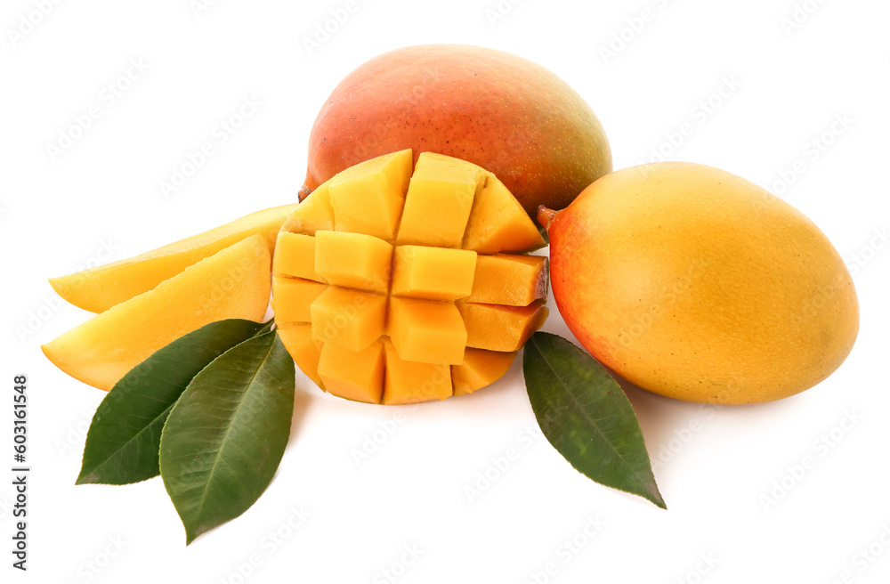 Fresh ripe mangoes on white background Fresh ripe mangoes on white background