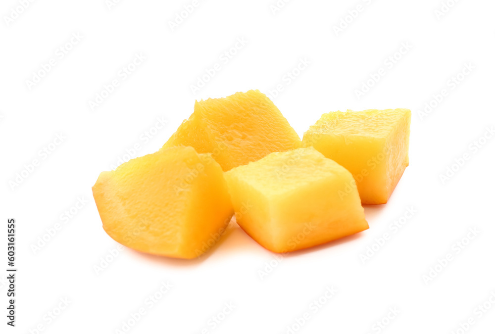 Pieces of fresh ripe mango on white background Pieces of fresh ripe mango on white background