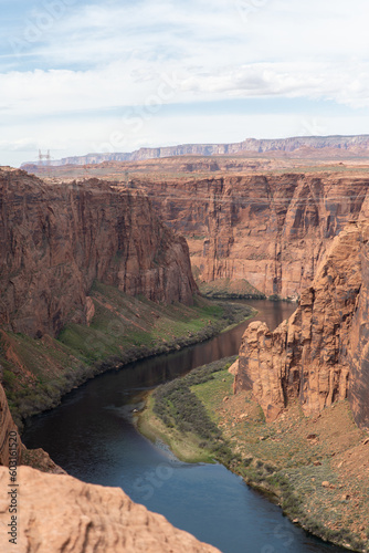 Powell Lake river flowing through a red rocky canyon in Arizona