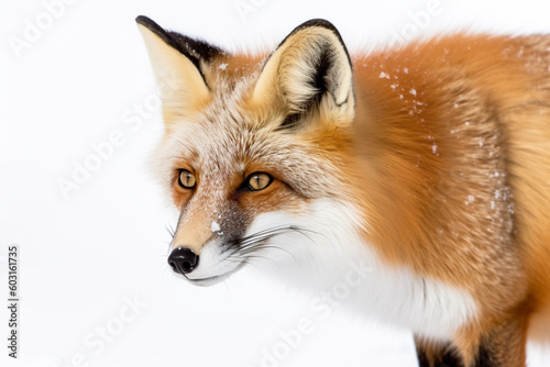 A close up of a fox isolated on white background. Generative AI.