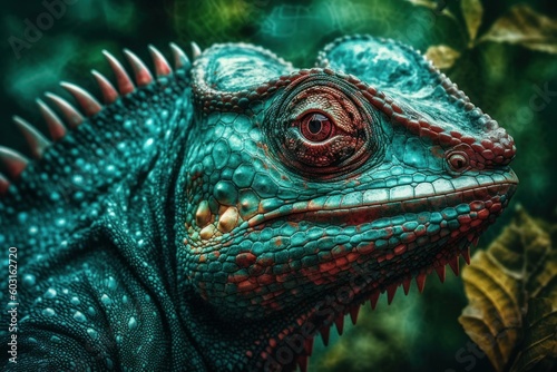 Reptile close-up on a blurred background of nature. AI generated, human enhanced © top images