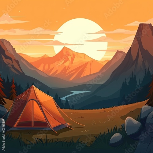 A Tent-Camping Adventure in the Mountains  Scenic Views  Great Memories  and Unforgettable Fun  Generative AI