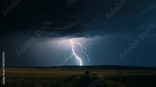 Unfurling Danger in the Dark: Dramatic Night Scene of Big Thunderstorm, Generative AI