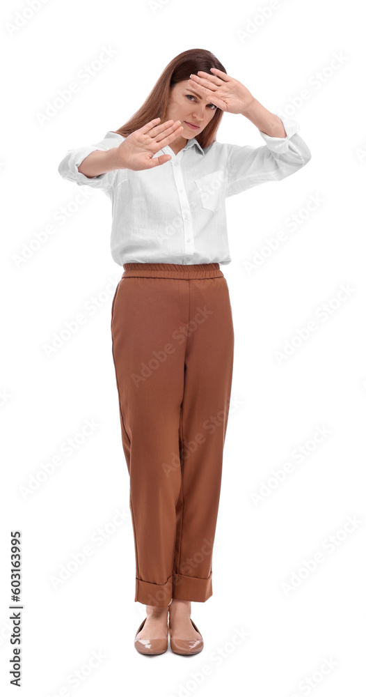 Beautiful business woman gesturing on white background Beautiful business woman gesturing on white background
