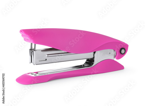 New bright pink stapler isolated on white