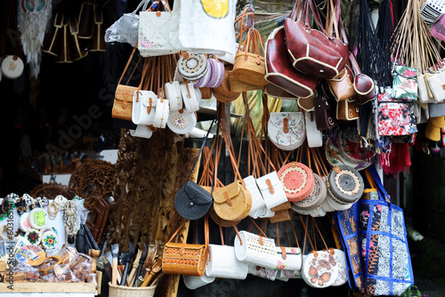 Various types of souvenirs are sold in the market at the Sukawati market, Balinese souvenirs. © Andri