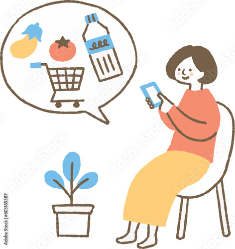 オンラインで買い物をしている女性_色