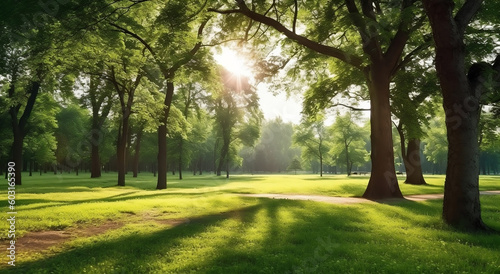 Summer sunlit glade in a natural park landscape,, generative AI