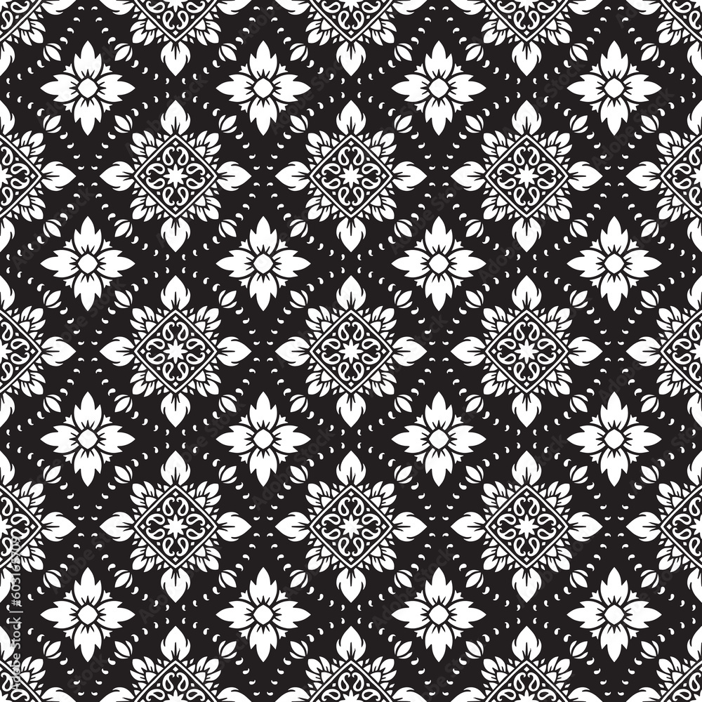 Ikat seamless pattern. Border with snowflakes. Openwork lace. New year Christmas background. Vector tie dye shibori print with stripes and chevron. Ink textured japanese background. Bohemian fashion.