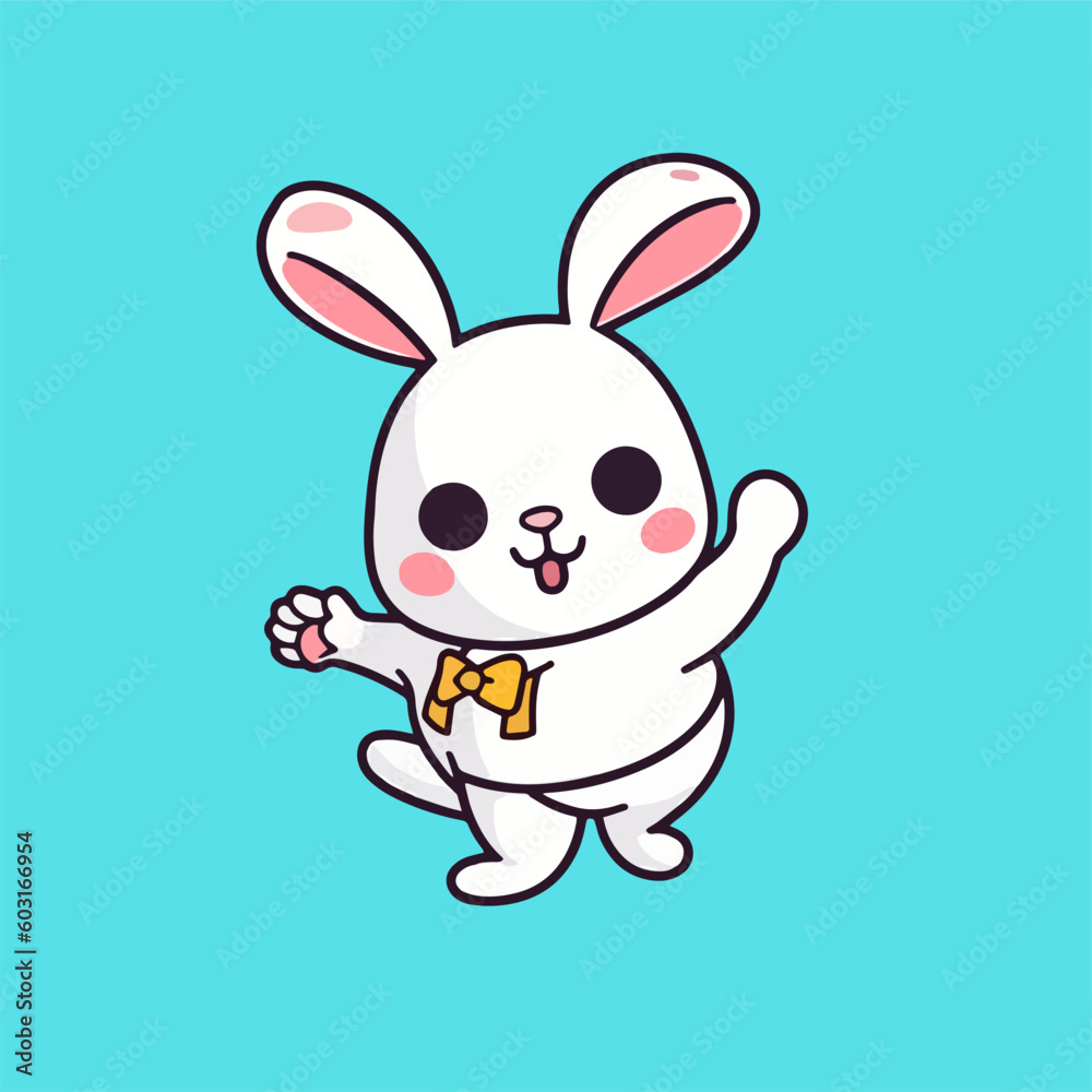 Illustrating Dance Moves, Vector Cartoon Rabbit Icon in Flat Design for Carrot Eating Animals