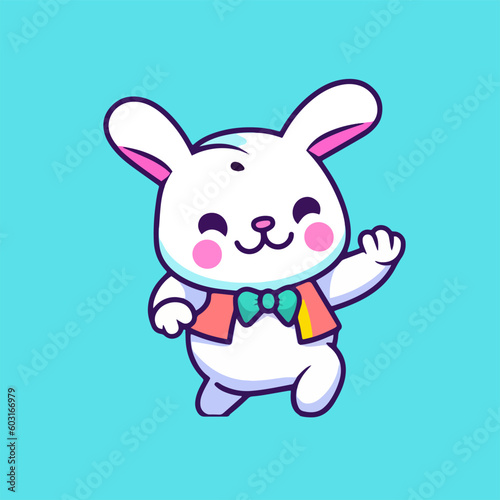 Vibrant Cartoon Vector Icons, Flat Design for Dancing Rabbit Illustrations