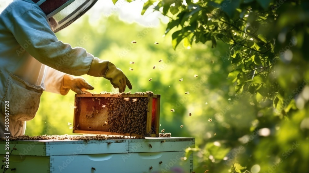 beekeeper tending to a beehive generative ai beekeeper tending to a beehive generative ai