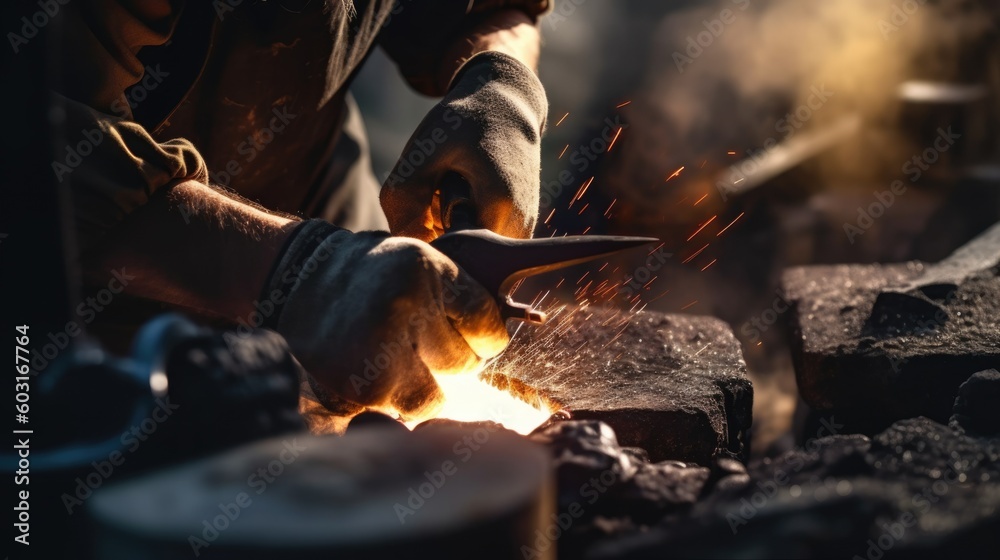 Fototapeta premium blacksmith forging metal generative ai
