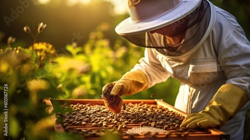 beekeeper tending to a beehive generative ai