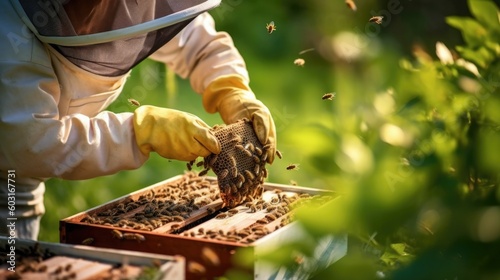 beekeeper tending to a beehive generative ai