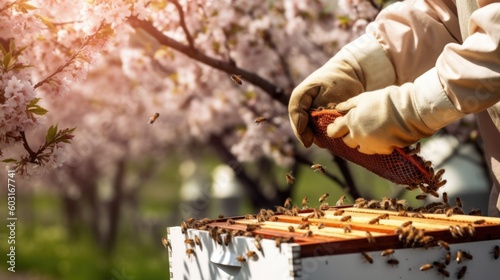 beekeeper tending to a beehive generative ai © ThisDesign