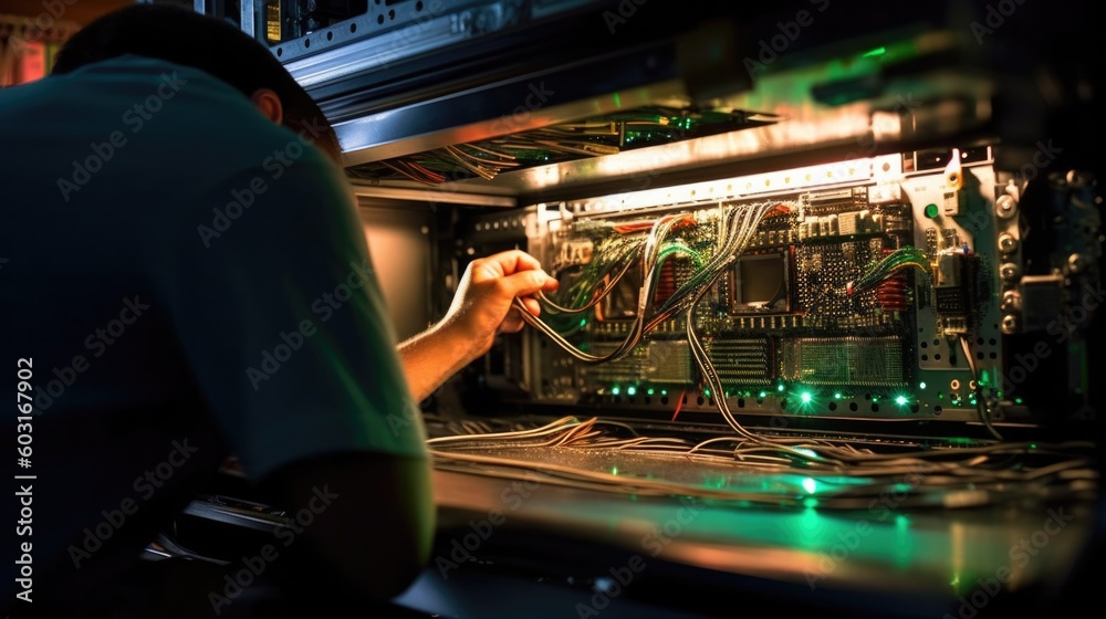computer technician repairing a computer. generative ai