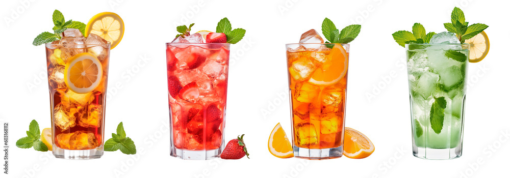 Summer cocktails on a transparent background. Generative AI - obrazy, fototapety, plakaty 