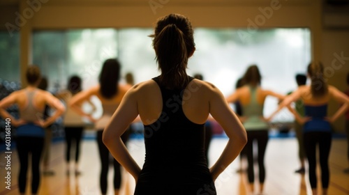 fitness instructor leading an aerobics class generative ai © ThisDesign