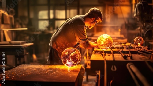 Fotografia glassblower shaping molten glass. generative ai