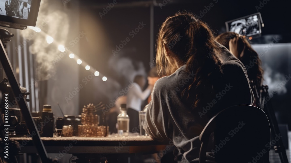 makeup artist working on a film set. generative ai makeup artist working on a film set. generative ai