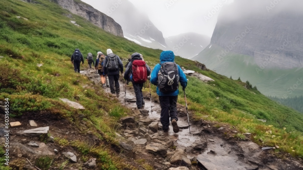 mountain guide leading a group of hikers generative ai