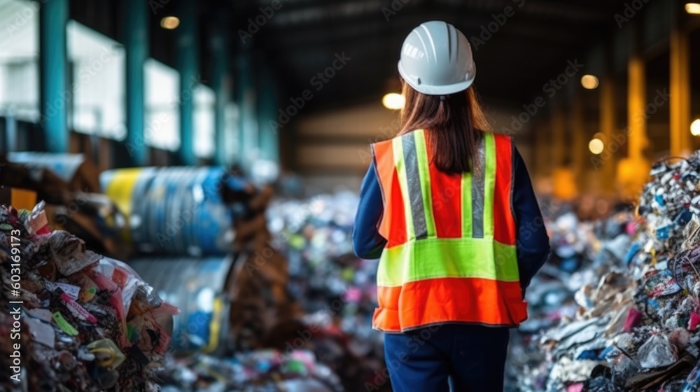 recycling worker sorting materials at a recycling center. generative ai