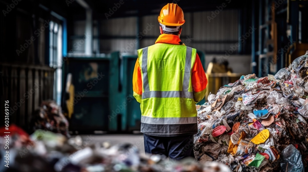 recycling worker sorting materials at a recycling center. generative ai