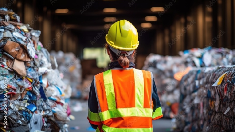 recycling worker sorting materials at a recycling center. generative ai recycling worker sorting materials at a recycling center. generative ai