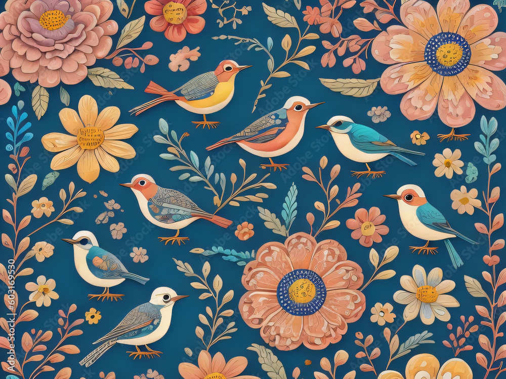 Fototapeta premium Floral pattern bird