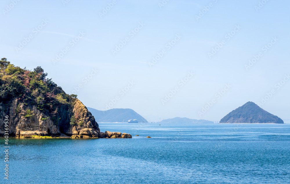 Beautiful landscape at a Beach on Naoshima Island in Kagawa, Japan. Beautiful landscape at a Beach on Naoshima Island in Kagawa, Japan.